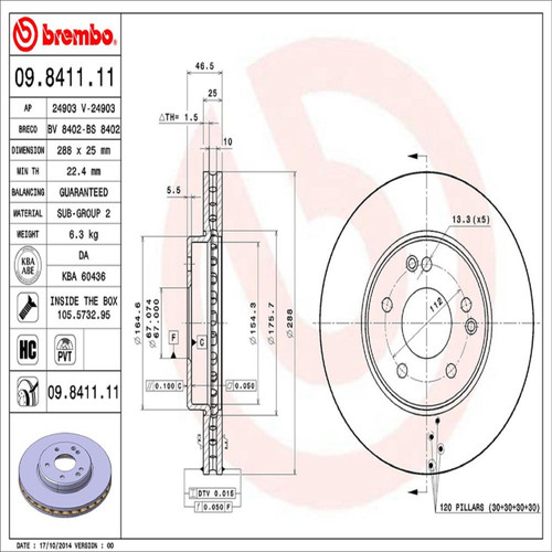 PRIME Disc Brake Rotor for 2001-2007 Mercedes-Benz (C230, C240) 09.8411.11