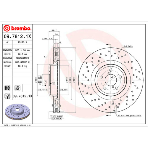 XTRA Disc Brake Rotor for 2004-2020 Subaru/Toyota (Impreza, BRZ, 86) 09.7812.1X