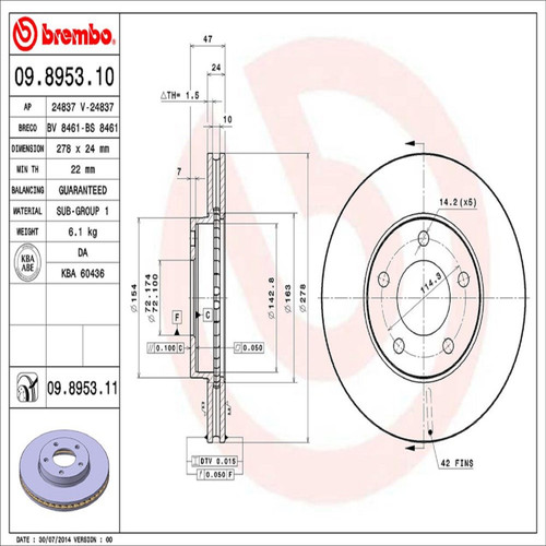 PRIME Disc Brake Rotor for 2001-2007 Ford/Mazda/Mercury (Escape, Tribute, Mariner) 09.8953.11