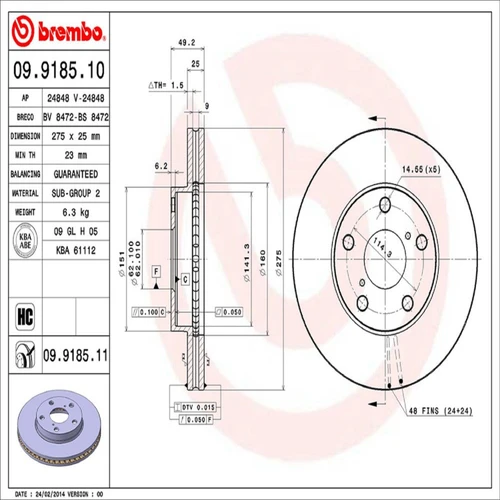 PRIME Disc Brake Rotor for 2003-2005 Toyota (RAV4) 09.9185.11