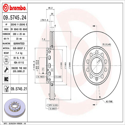 PRIME Disc Brake Rotor for 1992-2006 Audi/Volkswagen (100, 100 Quattro, A4, A4 Quattro) 09.5745.21