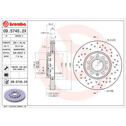 XTRA Disc Brake Rotor for 1992-2006 Audi/Volkswagen (100, 100 Quattro, A4, A4 Quattro) 09.5745.2X