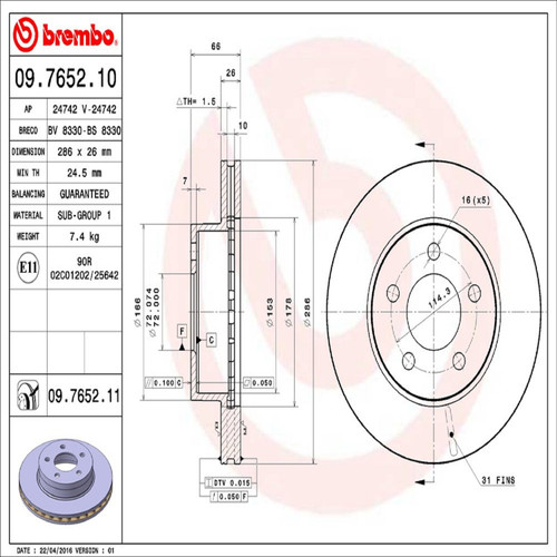 PRIME Disc Brake Rotor for 1995-2003 Ford/Mercury/Mazda (Explorer, Ranger, Mountaineer, B3000) 09.7652.11