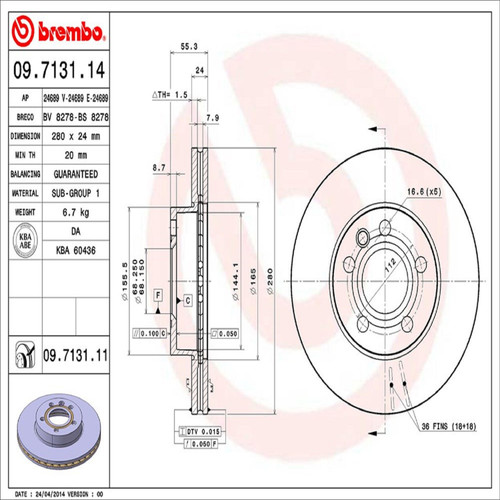 PRIME Disc Brake Rotor for 1997-2000 Volkswagen (EuroVan) 09.7131.11