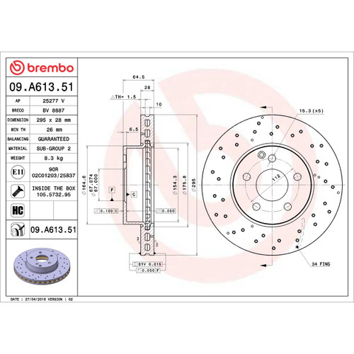 PRIME Disc Brake Rotor for 2008-2014 Mercedes-Benz (C300, C230, C250) 09.A613.51