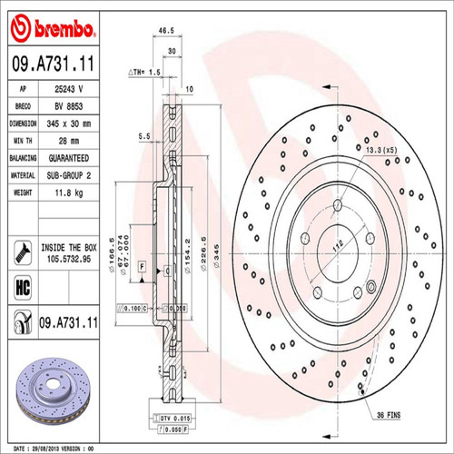 PRIME Disc Brake Rotor for 2002-2010 Mercedes-Benz (C32 AMG, CLK500, CLK55 AMG, C55 AMG) 09.A731.11