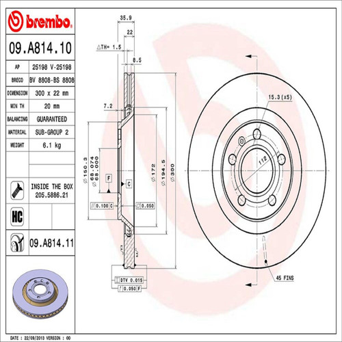PRIME Disc Brake Rotor for 2004-2009 Audi (S4) 09.A814.11