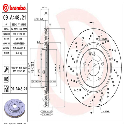 PRIME Disc Brake Rotor for 2001-2011 Mercedes-Benz (C230, C320, SLK350, CLK350) 09.A448.21