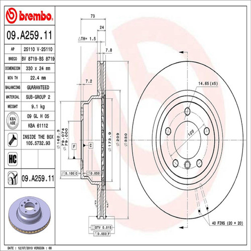 PRIME Disc Brake Rotor for 2004-2012 BMW (330i, 330xi, X1) 09.A259.11