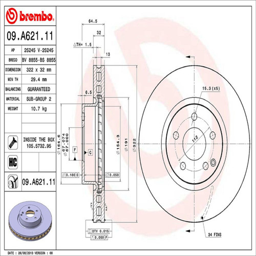 PRIME Disc Brake Rotor for 2008-2020 Mercedes-Benz (C350, E350, C300, E300) 09.A621.11
