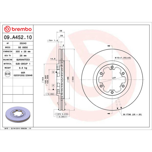 Premium Vented Brake Rotor for 1998-2004 INFINITI/Nissan (QX4, Pathfinder) 09.A452.10