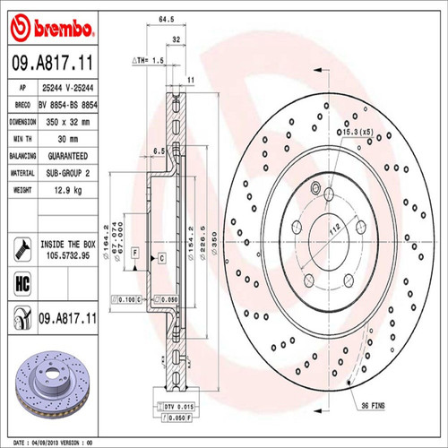 PRIME Disc Brake Rotor for 2007-2014 Mercedes-Benz (S550, S600, CL600, SL550) 09.A817.11