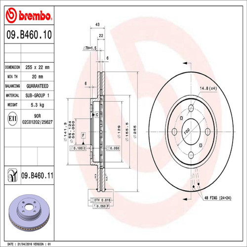 PRIME Disc Brake Rotor for 2004-2006 Scion (xA, xB) 09.B460.11