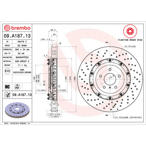PRIME Disc Brake Rotor for 2009-2011 Nissan (GT-R) 09.A187.13