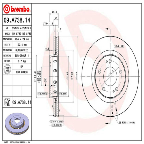 PRIME Disc Brake Rotor for 2004-2022 Mitsubishi (Outlander, Lancer, Outlander PHEV) 09.A738.11