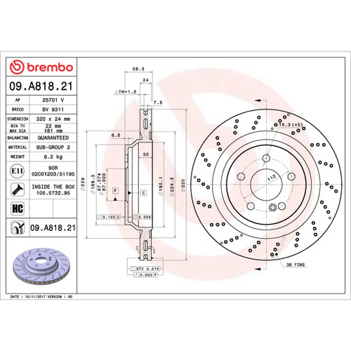 PRIME Disc Brake Rotor for 2009-2012 Mercedes-Benz (SL550) 09.A818.21
