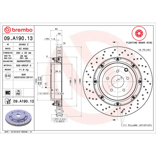PRIME Disc Brake Rotor for 2009-2024 Nissan (GT-R) 09.A190.13