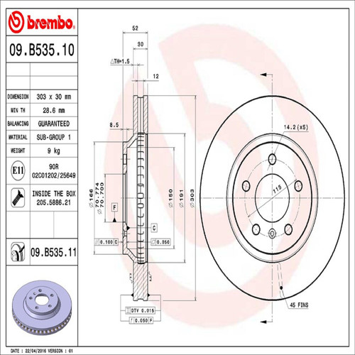 PRIME Disc Brake Rotor for 2006-2016 Chevrolet/Buick (Impala, Monte Carlo, Lucerne, Impala Limited) 09.B535.11