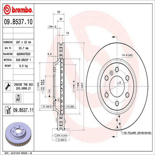 PRIME Disc Brake Rotor for 2006-2009 Buick/Chevrolet/Pontiac (Terraza, Uplander, Montana, Relay) 09.B537.11