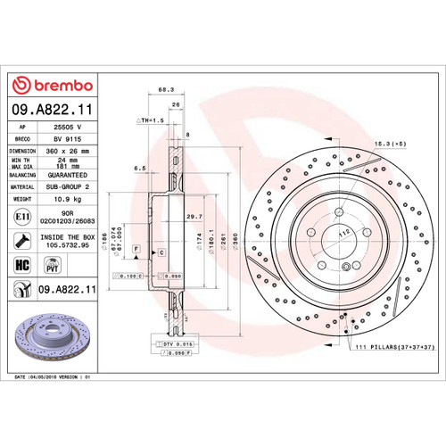 PRIME Disc Brake Rotor for 2010-2018 Mercedes-Benz (E63 AMG, C63 AMG, CLS63 AMG, CLS63 AMG S) 09.A822.11