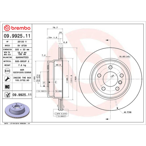 PRIME Disc Brake Rotor for 2007-2019 BMW (X5, X6) 09.9925.11