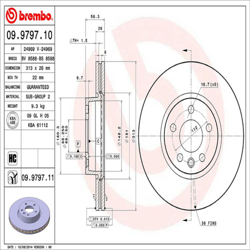 PRIME Disc Brake Rotor for 2001-2003 Volkswagen (EuroVan) 09.9797.11