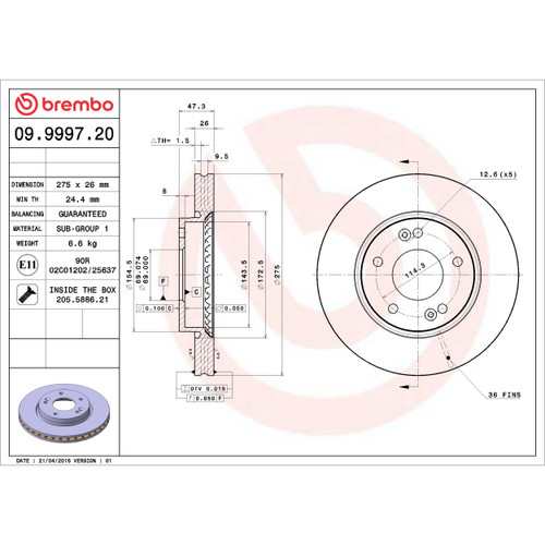 Premium Vented Brake Rotor for 2007-2010 Hyundai (Elantra) 09.9997.20