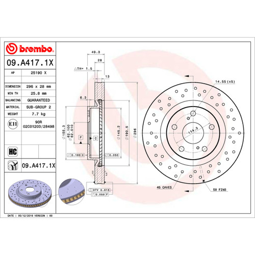 XTRA Disc Brake Rotor for 2006-2020 Toyota/Lexus/Scion (Camry, RAV4, ES350, Avalon) 09.A417.1X