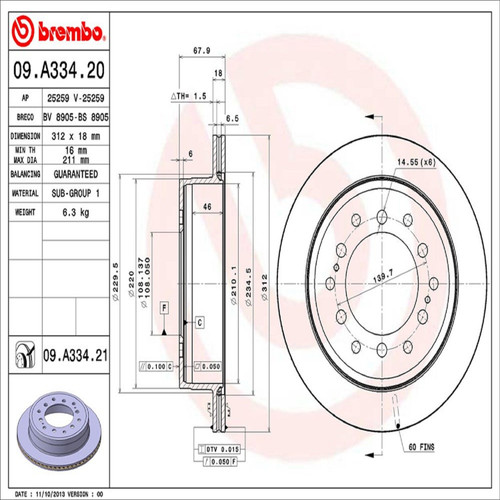 PRIME Disc Brake Rotor for 2010-2024 Toyota/Lexus (4Runner, FJ Cruiser, GX460) 09.A334.21
