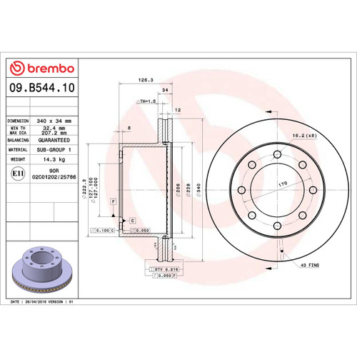 Premium Vented Brake Rotor for 2005-2012 Ford (F-250 Super Duty, F-350 Super Duty) 09.B544.10