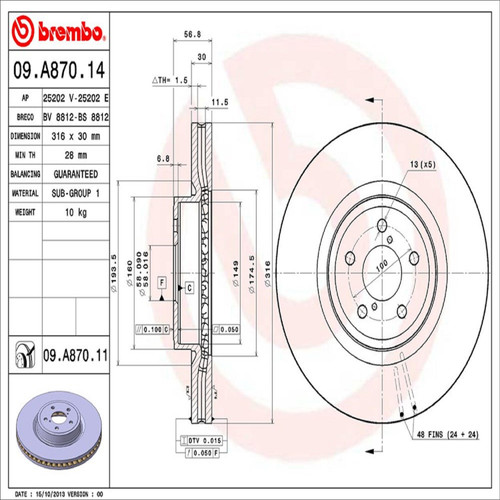 PRIME Disc Brake Rotor for 2005-2018 Subaru (Legacy, Outback, Forester) 09.A870.11