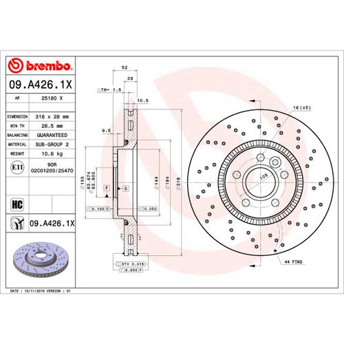 XTRA Disc Brake Rotor for 2007-2018 Volvo/Land Rover (S80, LR2, XC70, V70) 09.A426.1X