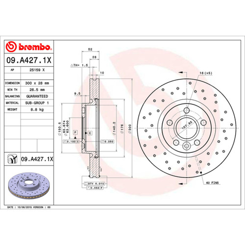 XTRA Disc Brake Rotor for 2007-2019 Volvo/Land Rover (S80, XC70, V70, S60) 09.A427.1X