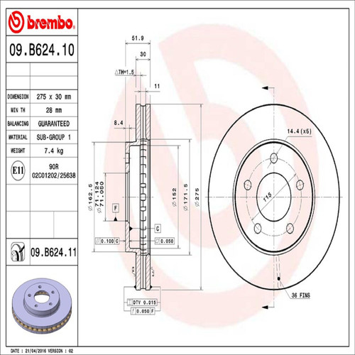 PRIME Disc Brake Rotor for 2001-2007 Buick/Pontiac (Rendezvous, Aztek) 09.B624.11