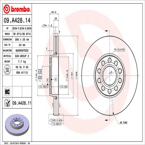 PRIME Disc Brake Rotor for 2001-2005 Volkswagen (Passat) 09.A428.11
