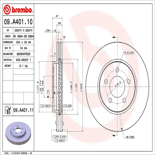 PRIME Disc Brake Rotor for 2005-2012 Ford/Mazda/Mercury (Escape, Tribute, Mariner) 09.A401.11