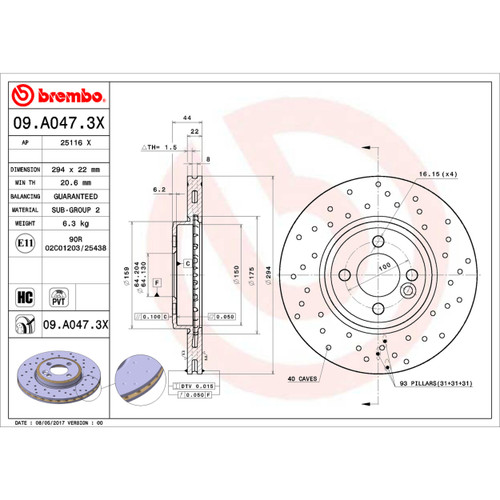 XTRA Disc Brake Rotor for 2007-2015 Mini (Cooper) 09.A047.3X
