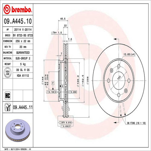 PRIME Disc Brake Rotor for 2005-2012 Hyundai/Kia (Accent, Rio, Rio5) 09.A445.11