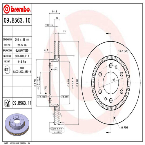 PRIME Disc Brake Rotor for 2006-2009 GMC/Chevrolet/Buick (Envoy, Trailblazer, Rainier) 09.B563.11