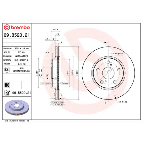 PRIME Disc Brake Rotor for 2009-2015 Toyota (RAV4) 09.B520.21