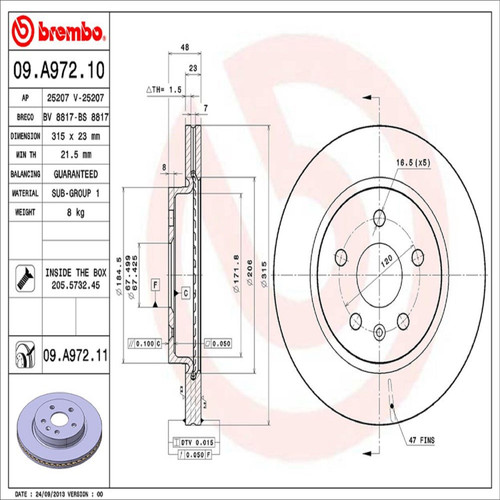 PRIME Disc Brake Rotor for 2010-2024 Buick/Saab/Chevrolet (LaCrosse, 9-5, Regal, Malibu) 09.A972.11