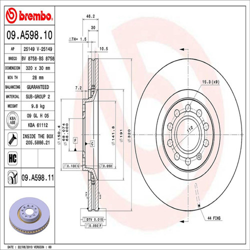 PRIME Disc Brake Rotor for 2000-2009 Audi (A6 Quattro, S4, A4 Quattro, A6) 09.A598.11