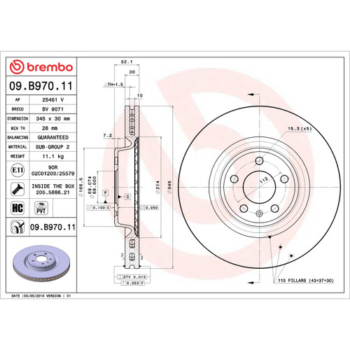 PRIME Disc Brake Rotor for 2008-2025 Audi/Porsche (A5 Quattro, S5, Q5, A4 Quattro) 09.B970.11