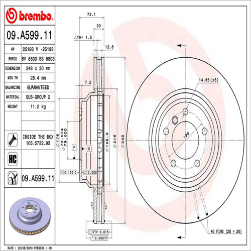 PRIME Disc Brake Rotor for 2007-2015 BMW (335i, 335xi, 335d, 335i xDrive) 09.A599.11