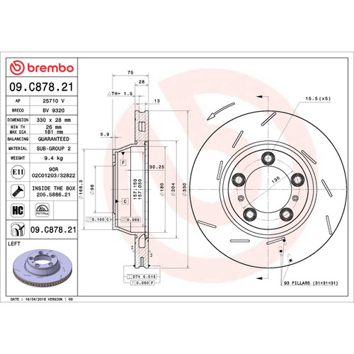 PRIME Disc Brake Rotor for 2010-2025 Porsche (Panamera) 09.C878.21