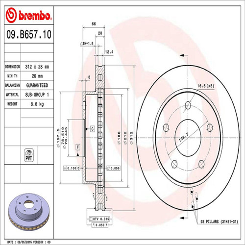 PRIME Disc Brake Rotor for 2004-2011 Dodge/Mitsubishi/Ram (Dakota, Raider) 09.B657.11