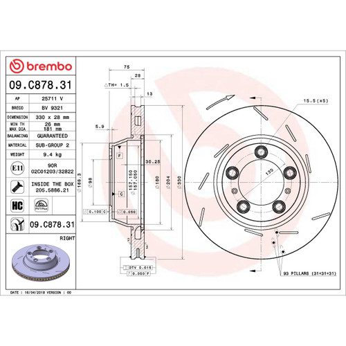 PRIME Disc Brake Rotor for 2010-2025 Porsche (Panamera) 09.C878.31