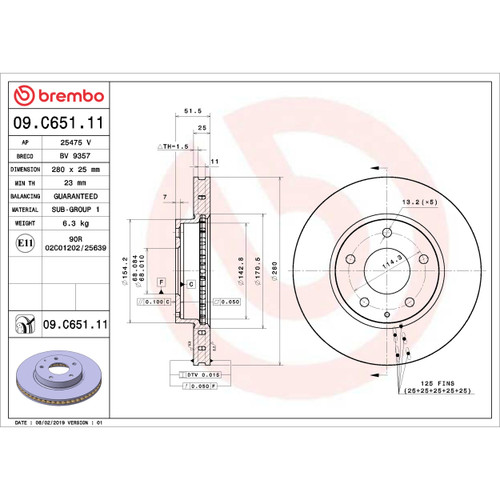 PRIME Disc Brake Rotor for 2014-2021 Mazda (3, 3 Sport, CX-3) 09.C651.11
