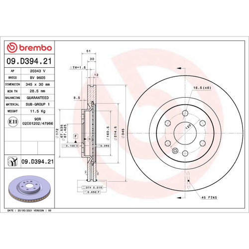 PRIME Disc Brake Rotor for 2010-2016 Cadillac (SRX) 09.D394.21
