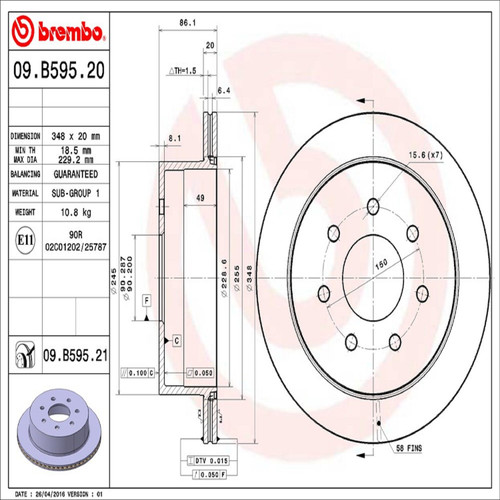 PRIME Disc Brake Rotor for 2004-2011 Ford/Lincoln (F-150, Mark LT) 09.B595.21